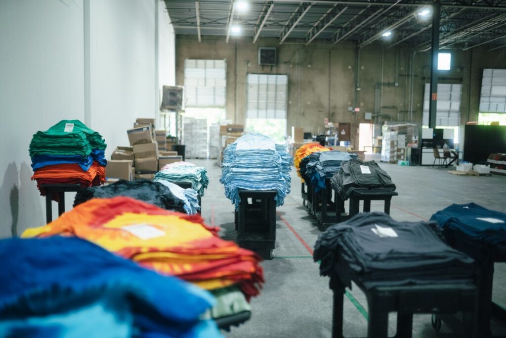 Finished screen printed garments inspected before packing